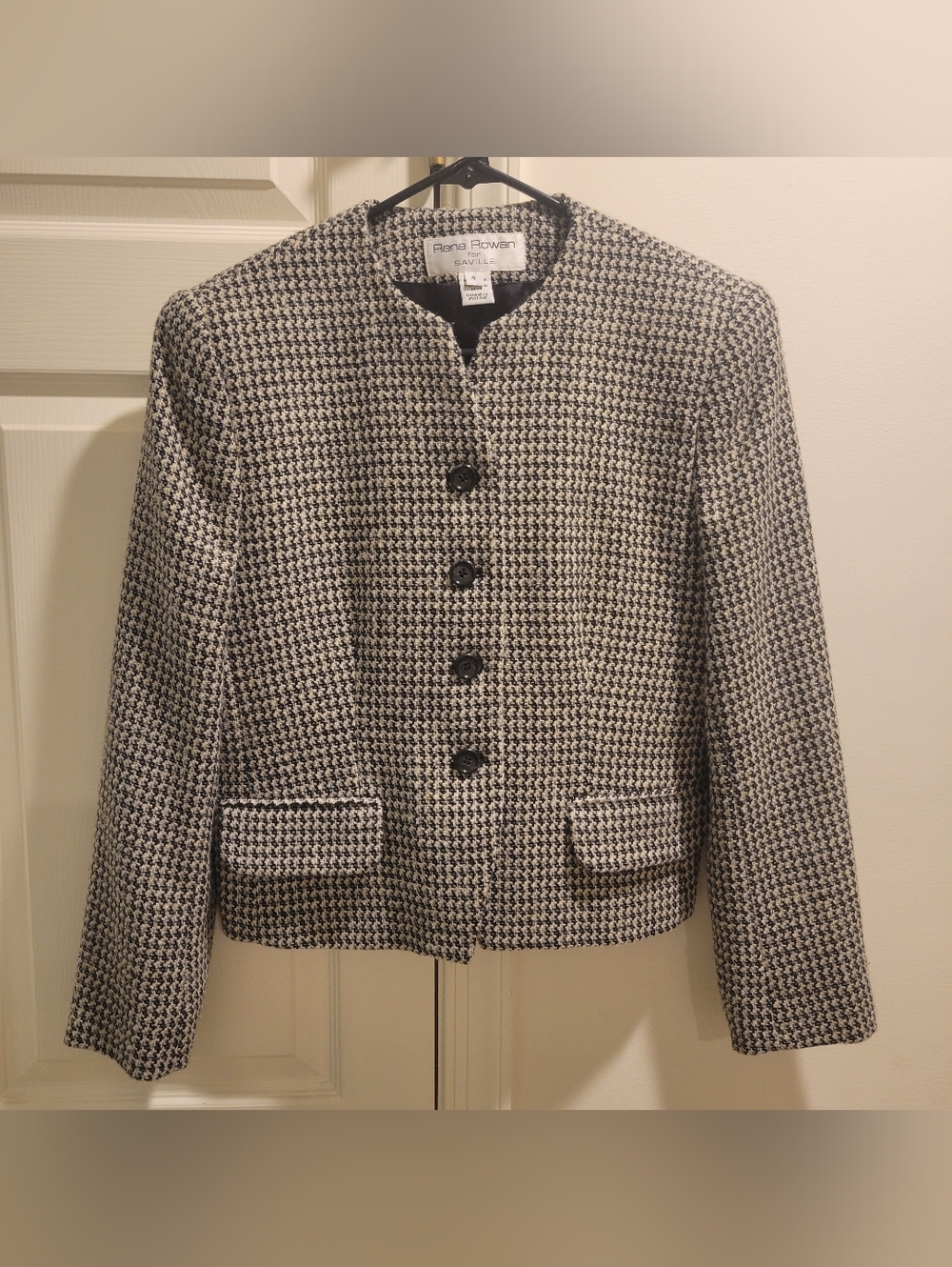 Vintage Women's Rena Rowan for Saville Blazer Jacket Sz 4 Houndstooth Wool Blend